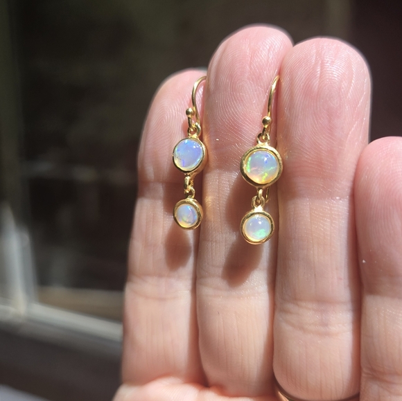 Opal sterling & gold 4k each earrings - Picture 6 of 8